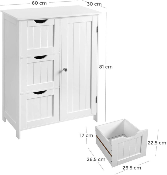 VASAGLE Floor Cabinet with 3 Drawers and Adjustable Shelf White BBC49WT