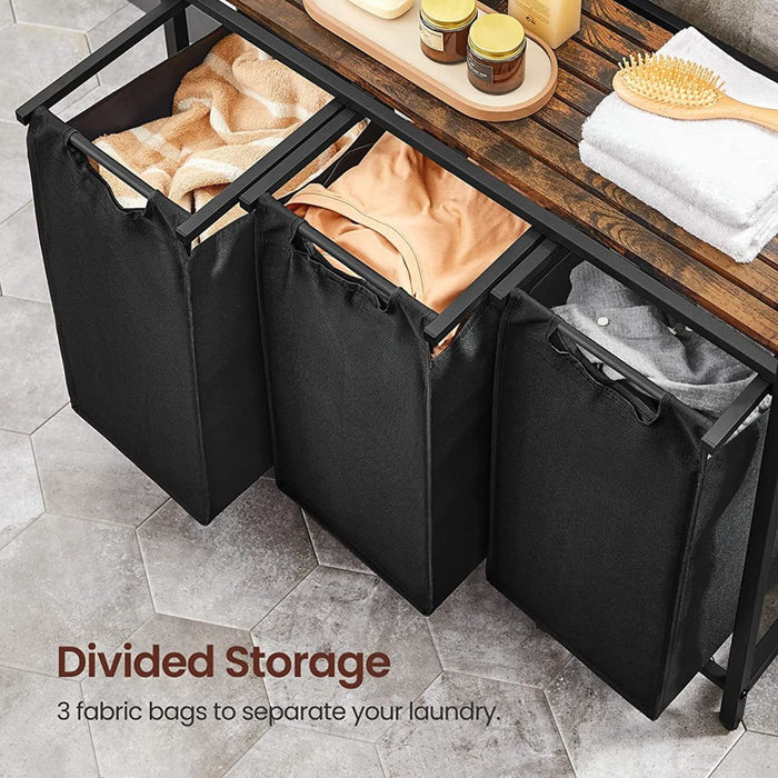 VASAGLE Laundry Hamper with 3 Bags Rustic Brown and Black