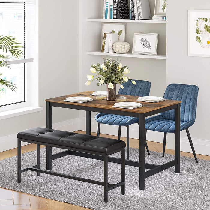 VASAGLE Dining Table Bench with PU Leather Padded Seat Steel Frame Black