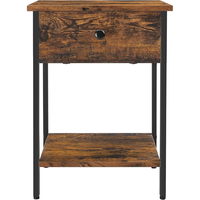 VASAGLE End Table with Drawer and Shelf Rustic Brown and Black LET55BXV1