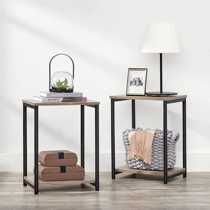 VASAGLE End Tables Set of 2 with Storage Shelf Steel Frame Greige and Black LET272B02