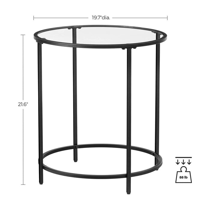 VASAGLE Round Side Glass Table with Metal Frame Modern Style Black