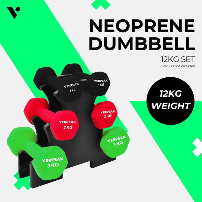 Verpeak 12kg (1,2,3kg x 2) Neoprene Dumbbell Set VP-DB-139-AC