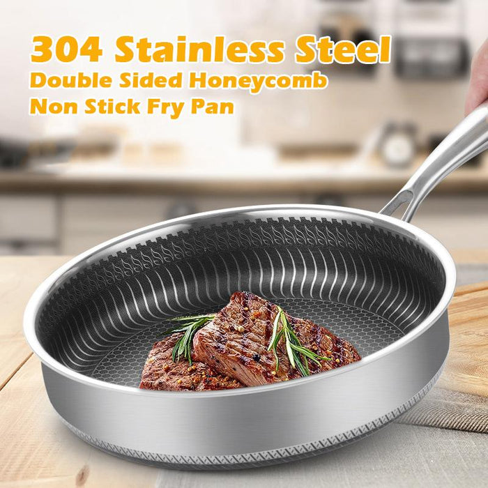 Stainless Steel Frying Pan Non-Stick Cooking Frypan Cookware 32cm Honeycomb Double Sided