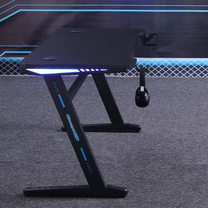 140cm RGB Embeded Gaming Desk Home Office Carbon Fiber Led Lights Game Racer Computer PC Table Z-Shaped Black