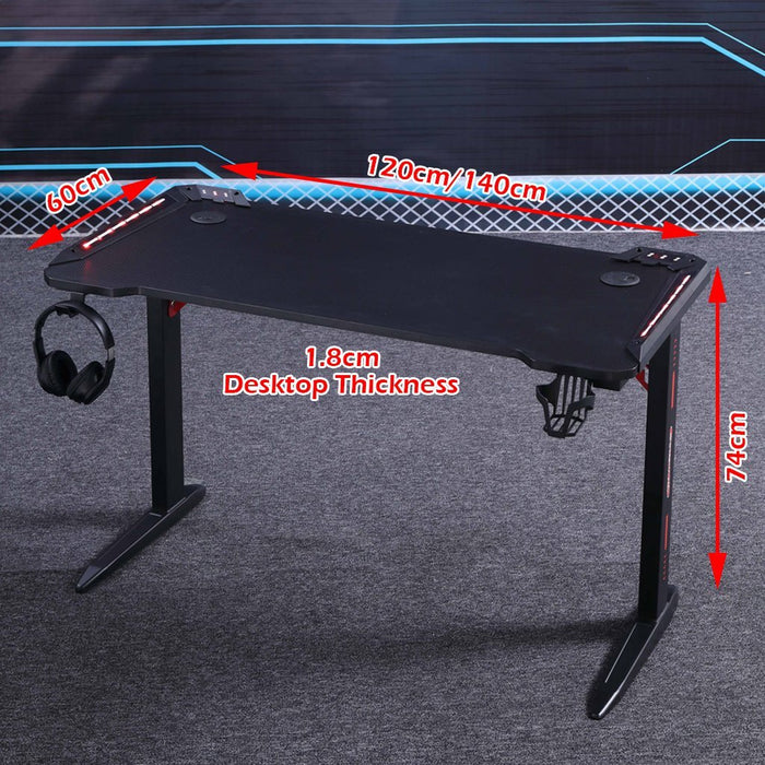 120cm RGB Gaming Desk Home Office Carbon Fiber Led Lights Game Racer Computer PC Table L-Shaped Black