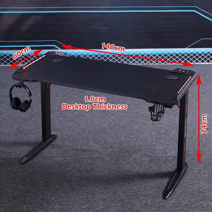 120cm RGB Gaming Desk Home Office Carbon Fiber Led Lights Game Racer Computer PC Table L-Shaped Black