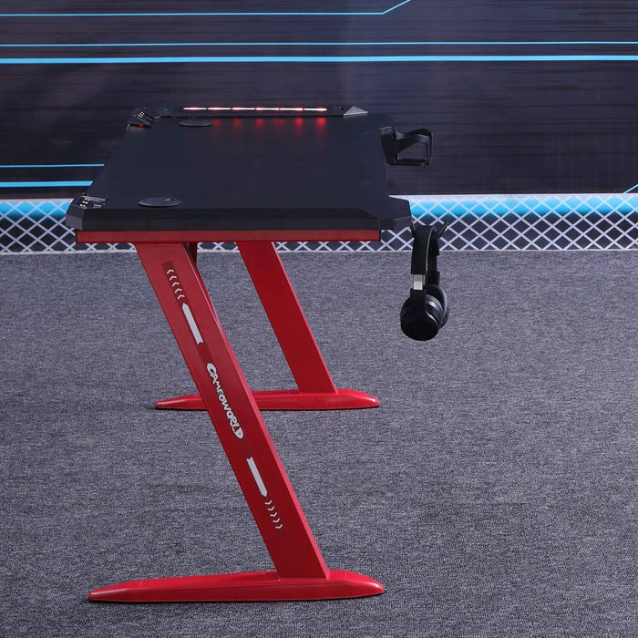 120cm RGB Gaming Desk Home Office Carbon Fiber Led Lights Game Racer Computer PC Table Z-Shaped Red