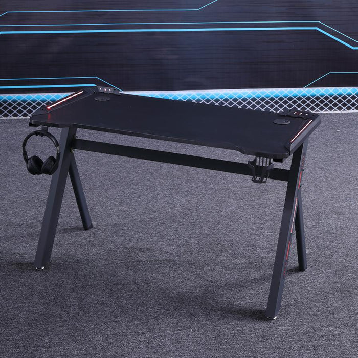 120cm RGB Gaming Desk Home Office Carbon Fiber Led Lights Game Racer Computer PC Table Y-Shaped Black