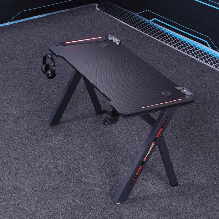 120cm RGB Gaming Desk Home Office Carbon Fiber Led Lights Game Racer Computer PC Table Y-Shaped Black