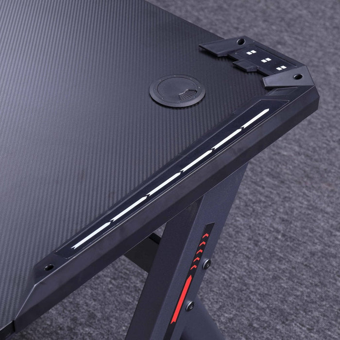 120cm RGB Gaming Desk Home Office Carbon Fiber Led Lights Game Racer Computer PC Table Y-Shaped Black