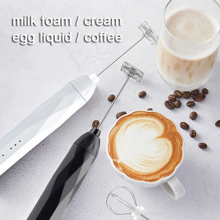 USB Charging Electric Egg Beater Milk Frother Handheld Drink Coffee Foamer Pink with 2 Stainless Steel Whisks