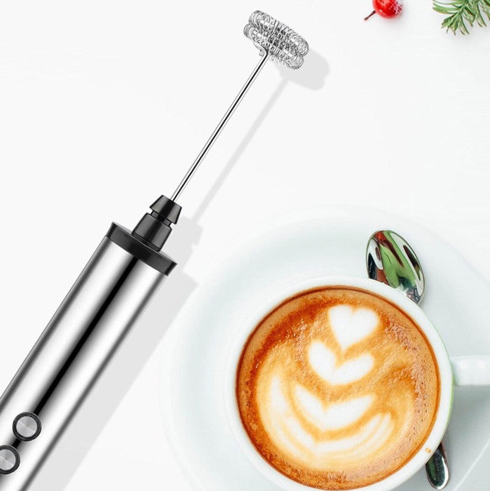 USB Charging Electric Egg Beater Milk Frother Handheld Drink Coffee Foamer Silver with 3 Stainless Steel Whisks