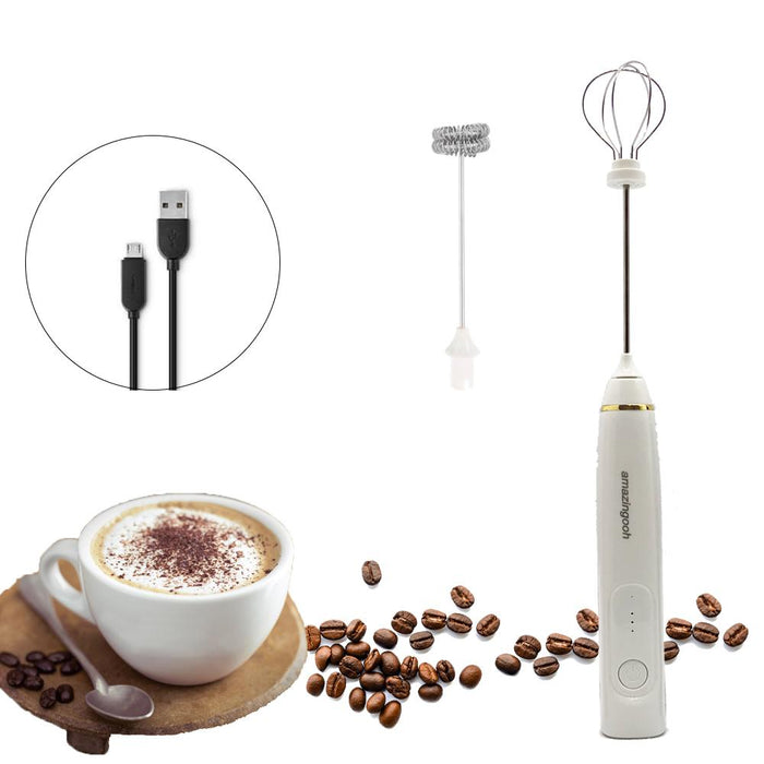 USB Charging Electric Egg Beater Milk Frother Handheld Drink Coffee Foamer AU with 2 Stainless Steel Whisks Black