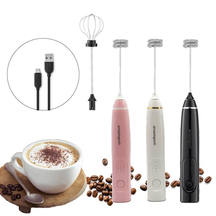 USB Charging Electric Egg Beater Milk Frother Handheld Drink Coffee Foamer AU with 2 Stainless Steel Whisks Black