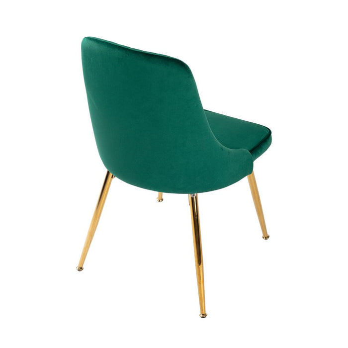 Viva Forever Set of 2 Green Velvet Dining Chairs – Art Deco Design with Gold Metal Legs