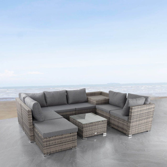 Large Modular Outdoor Ottoman Lounge Set in Grey