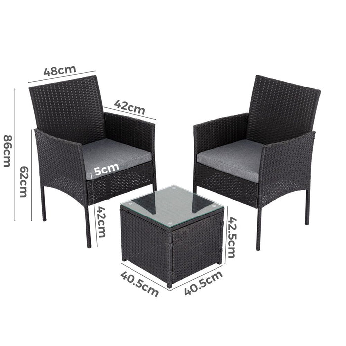 3PC Outdoor Table and Chairs Set - Black