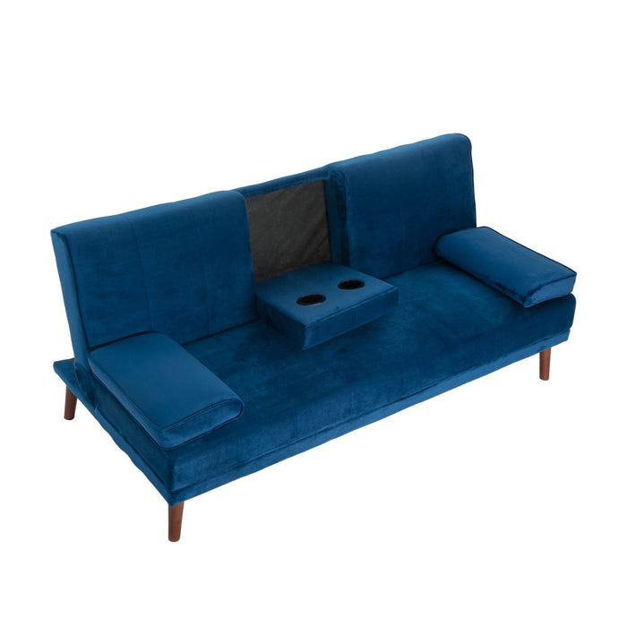 3 Seater Sofa Bed Couch with Cup Holder Velvet Navy