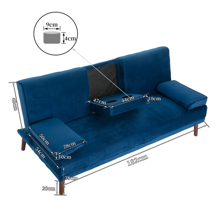 3 Seater Sofa Bed Couch with Cup Holder Velvet Navy