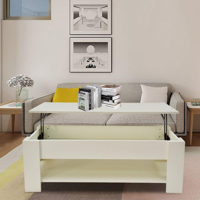 Lift Up Coffee Table with Storage - White