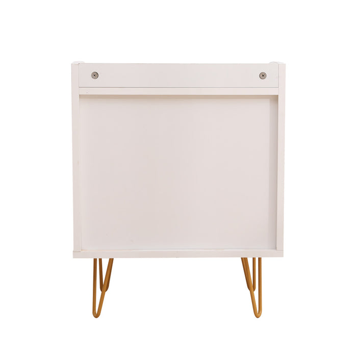 Winston 3 - Drawer Nightstand Bedside Table with Gold Steel Legs Tray Top White