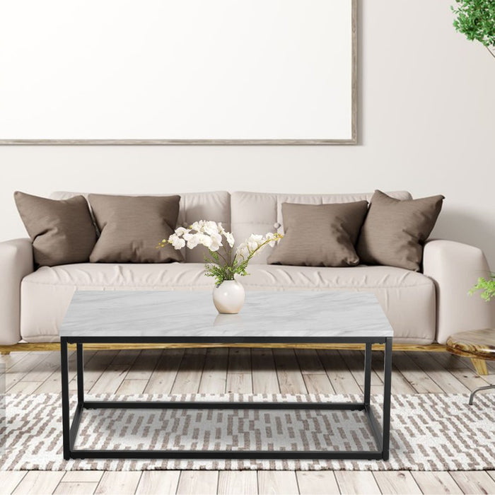 Industrial Style Marble Effect Rectangular Coffee Table