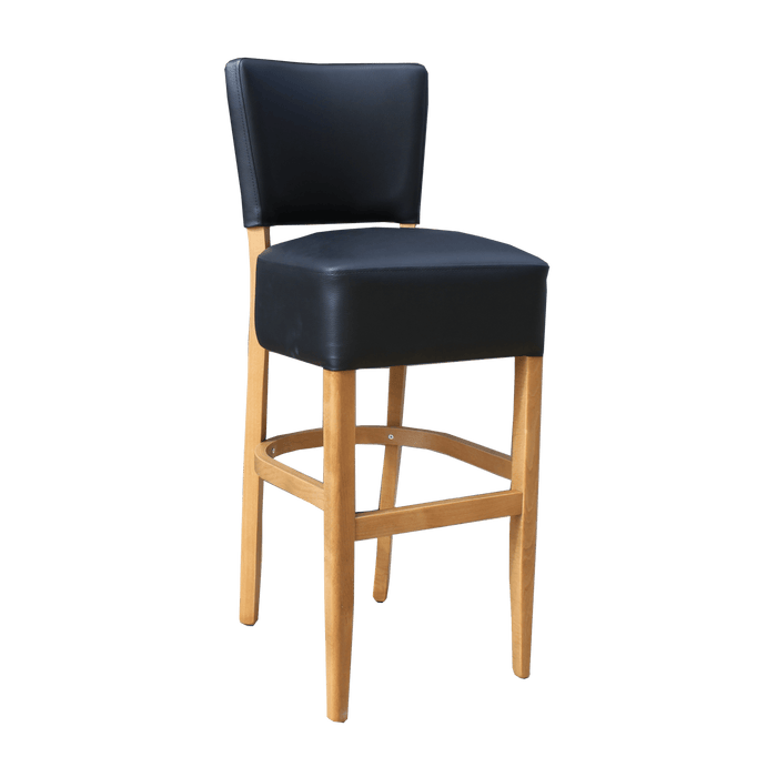 Memphis Club Barstool - Black Dolaro Vinyl Seat and Backrest - Natural Frame