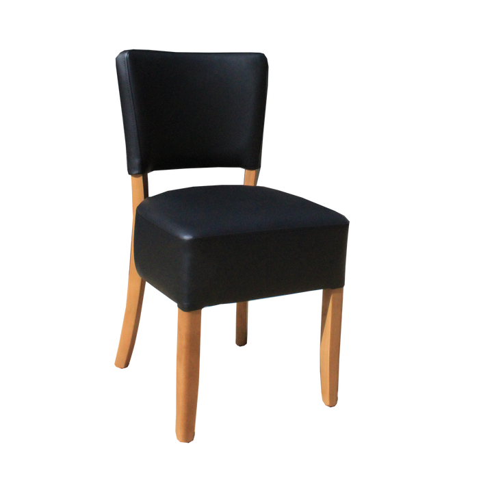 Memphis Club Chair - Black Dolaro Vinyl Seat and Backrest - Natural Frame