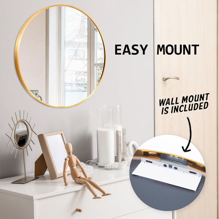 La Bella Gold Wall Mirror Round Aluminum Frame Makeup Decor Bathroom Vanity 70cm