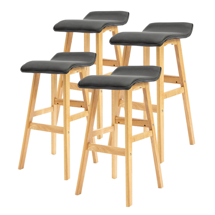 La Bella 4 Set 73cm Black Wooden Bar Stool DARA Leather