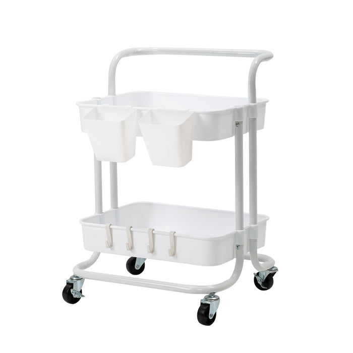 Kandoka 2 Tier White Trolley Cart Storage Utility Rack Organiser Swivel Kitchen