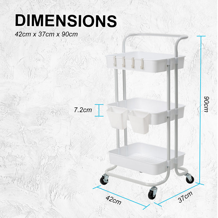 Kandoka 2 Tier White Trolley Cart Storage Utility Rack Organiser Swivel Kitchen