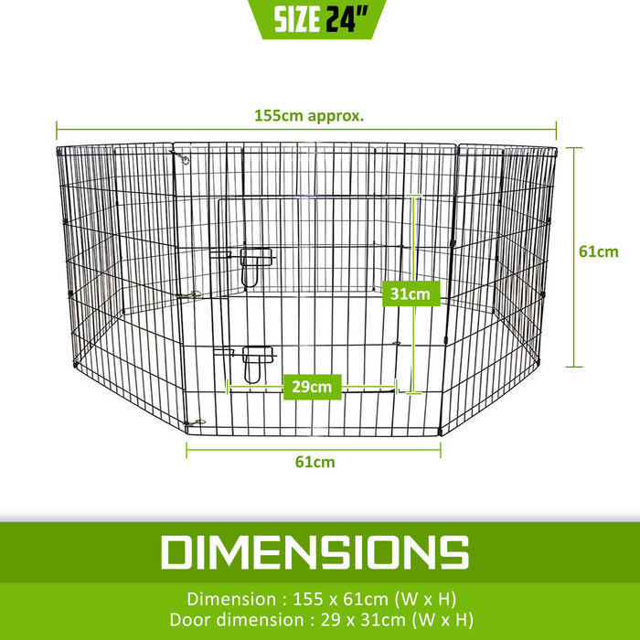 Paw Mate Pet Playpen 8 Panel 24in Foldable Dog Exercise Enclosure Fence Cage