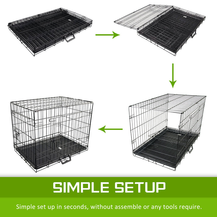 Paw Mate Wire Dog Cage Foldable Crate Kennel 24in with Tray + Blue Cover Combo