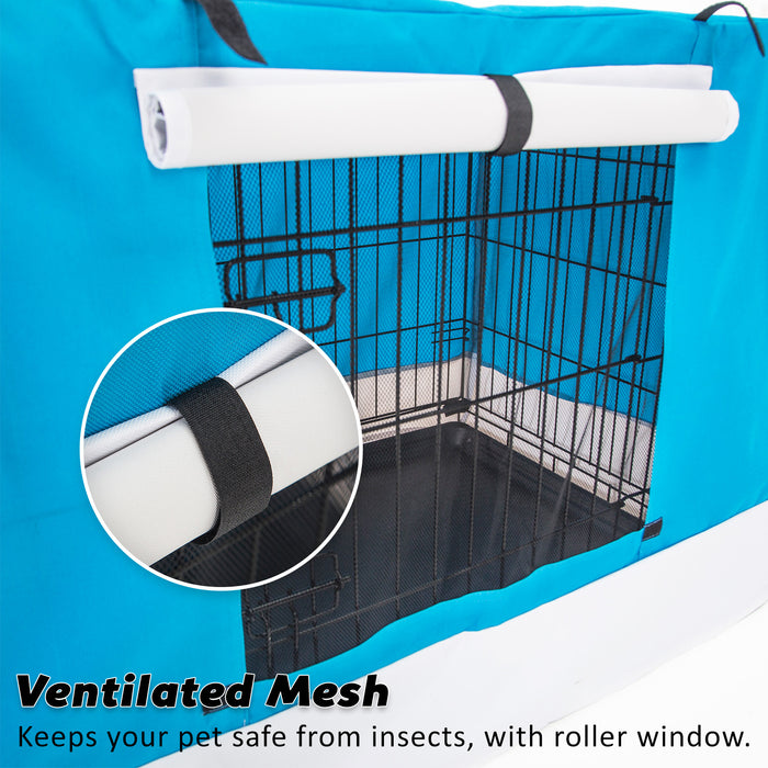 Paw Mate Wire Dog Cage Crate 24in with Tray + Cushion Mat + Blue Cover Combo