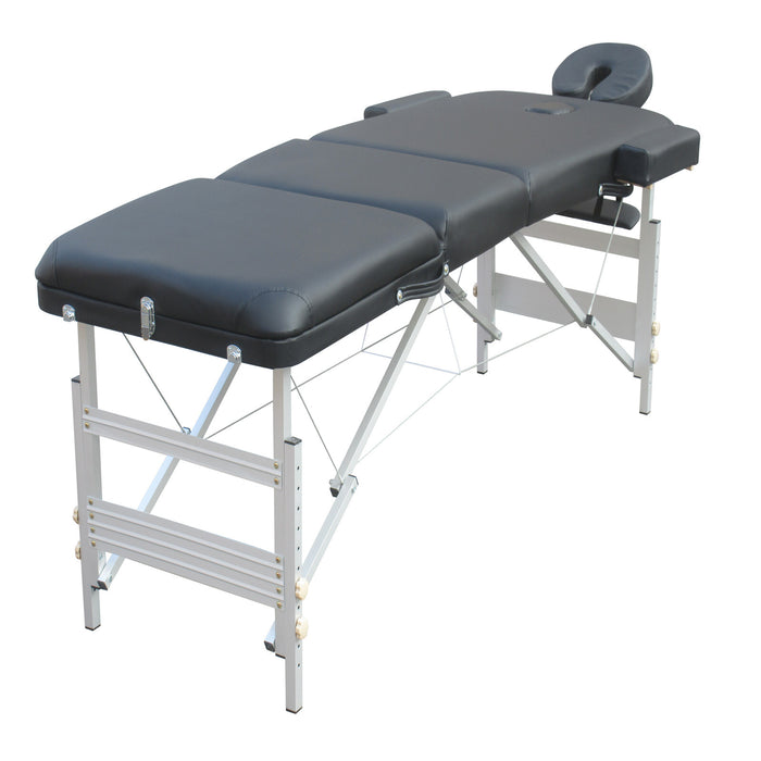 3 Fold Portable Aluminium Massage Table Massage Bed Beauty Therapy Black