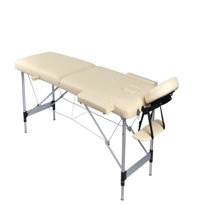 2 Fold Portable Aluminium Massage Table Massage Bed Beauty Therapy Beige