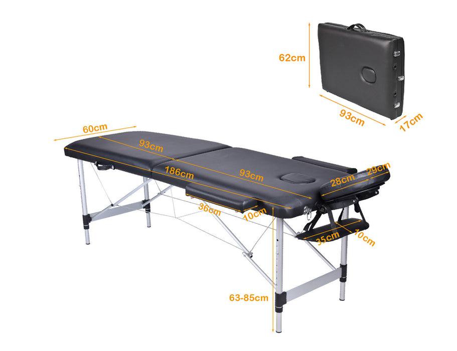 2 Fold Portable Aluminium Massage Table Massage Bed Beauty Therapy Black