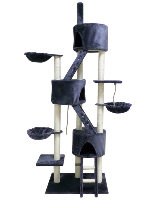 YES4PETS 244 cm XL Multi Level Cat Scratching Post Tree Scratcher Pole- Grey