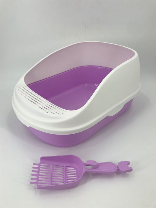 Large Portable Cat Toilet Litter Box Tray House with Scoop Purple