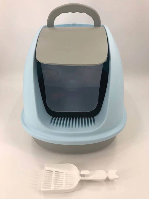 XL Portable Hooded Cat Toilet Litter Box Tray House w Charcoal Filter and Scoop Blue