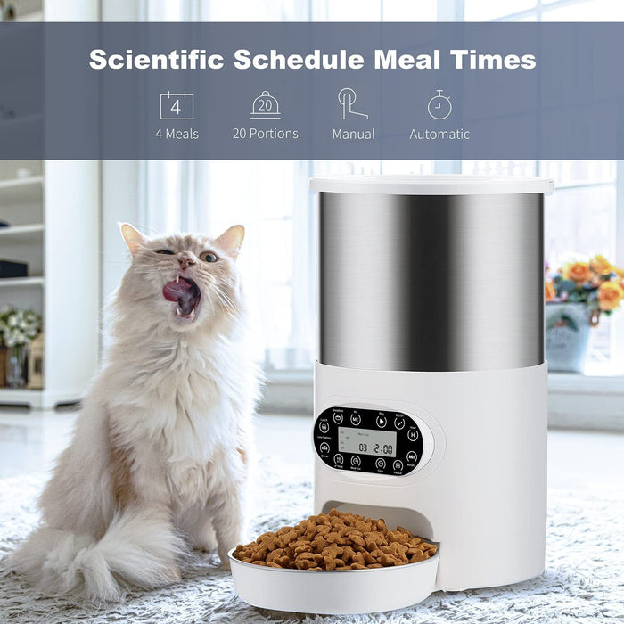 Electric Automatic Pet Dog Cat Rabbit Feeder Stainless Steel 4.5L Dispenser