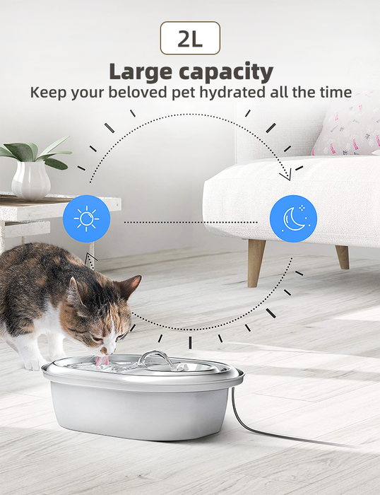 2L Automatic Electric Pet Water Fountain Dog Cat Stainless Steel Feeder Bowl Dispenser