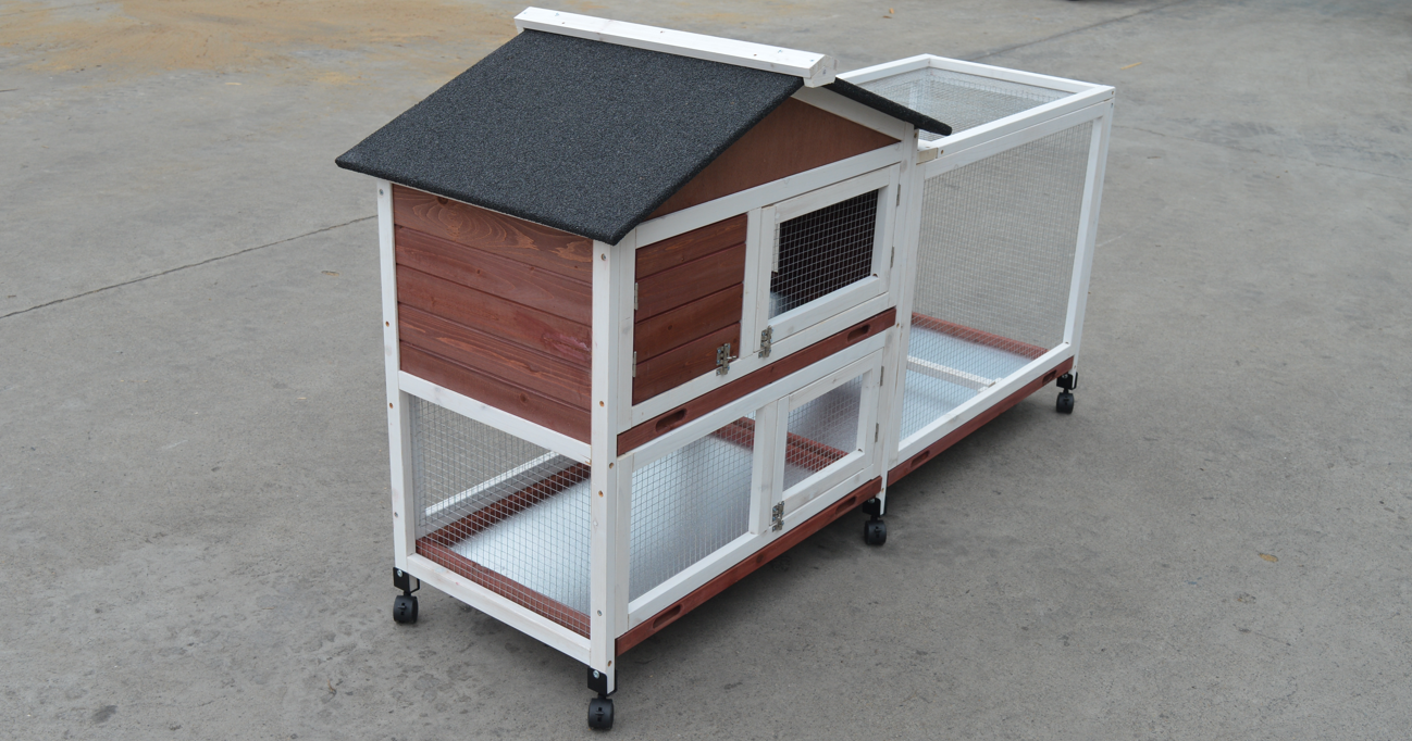 Double Storey Large Rabbit Hutch Guinea Pig Cage , Ferret Cage With Pull Out Tray On Wheels