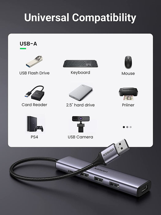 UGREEN 20805 USB 3.0 4-Port Hub with USB-C Power Port