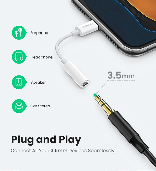 UGREEN 30759 iPhone 8-pin to 3.5mm Headphone Adapter