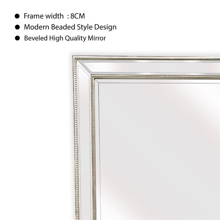 Medium Silver Beaded Framed Mirror - 70cm x 170cm