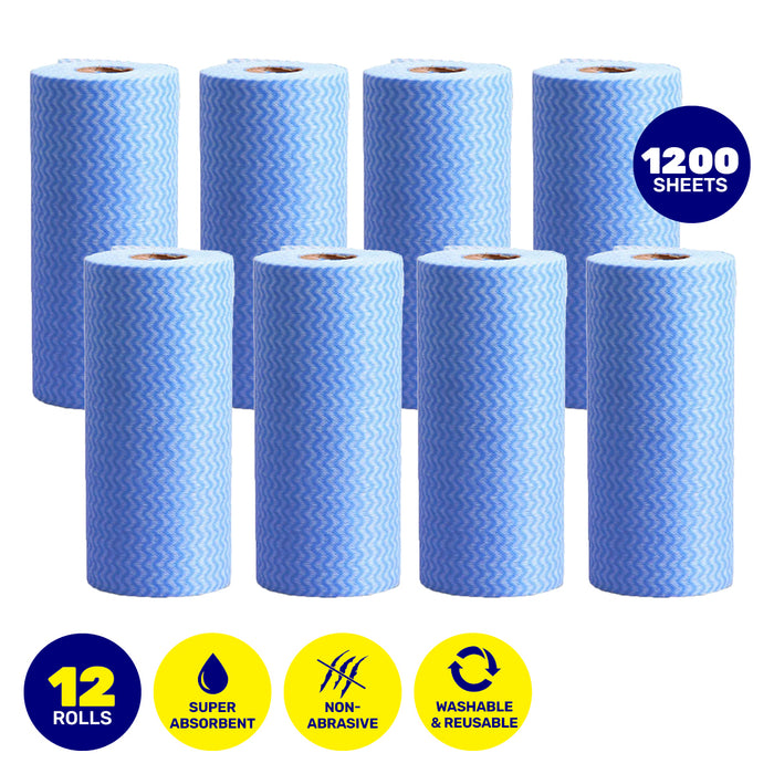 Xtra Kleen 1200PCE All Purpose Jumbo Washcloth Rolls Reusable 30 x 30cm