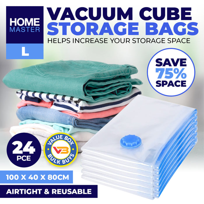 Home Master 24PCE Vacuum Storage Bags Large Re-Usable Space Saver 80 x 100cm